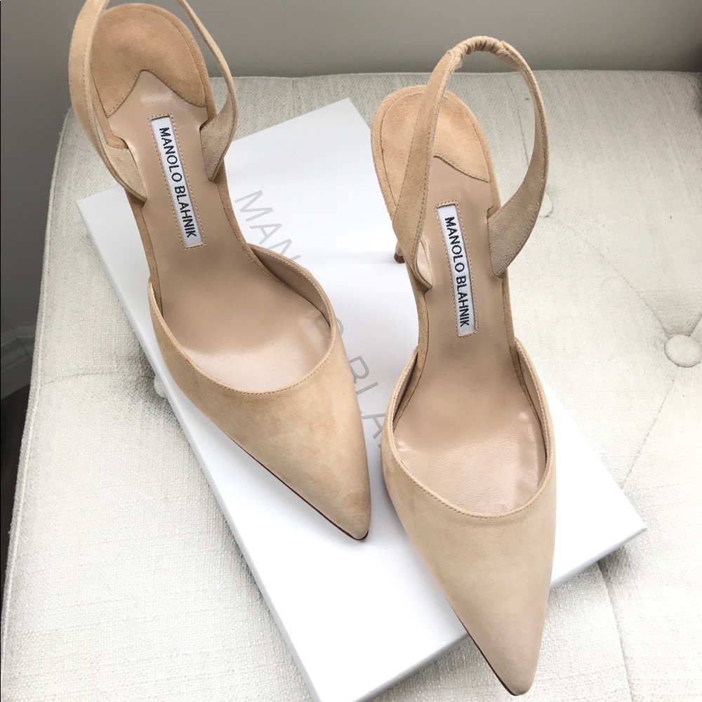 NEW Manolo Blahnik Carolyne Slingback Nude Suede